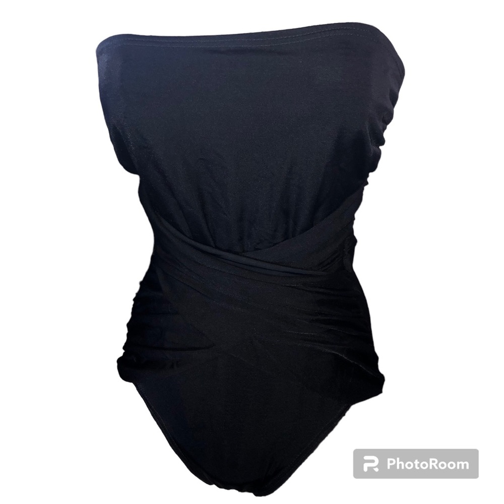Yves Saint Laurent Vintage Black Strapless Swim Suit Shirred Twist Waist Slim 6